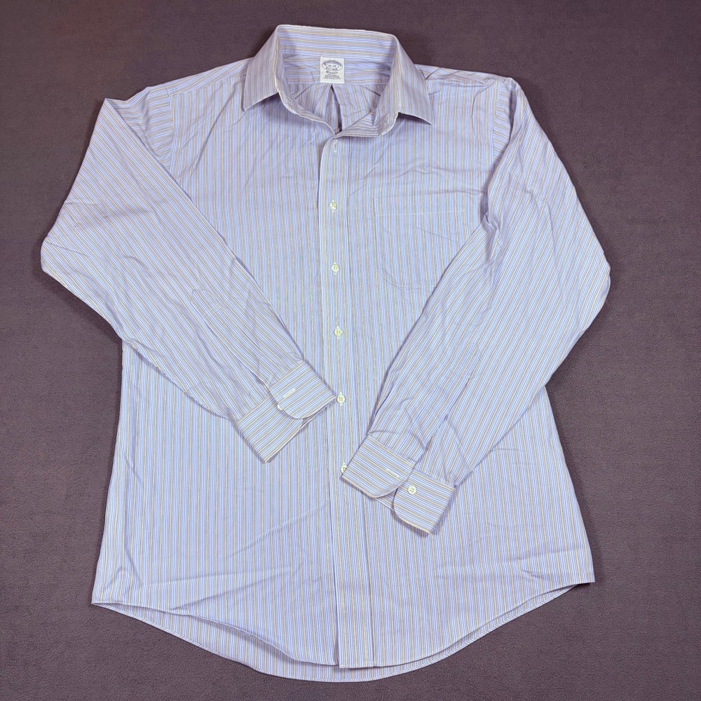 Brooks Brothers Dress Shirt Mens 16-34 Blue Striped Non-Iron Supima Cotton